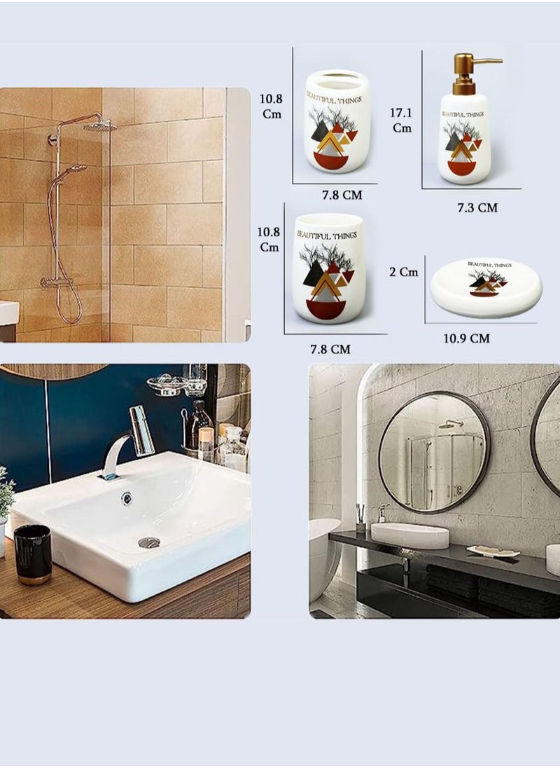 YOMA - Bathroom Accessories Set, 4 Piece Ceramic Bath Accessory Set Includes 2Pcs Toothbrush Holder/Tumbler, 300ml Liquid Soap or Lotion Dispenser & Soap Dish Marble Pattern Bathroom Storage & white Marble - Image 1