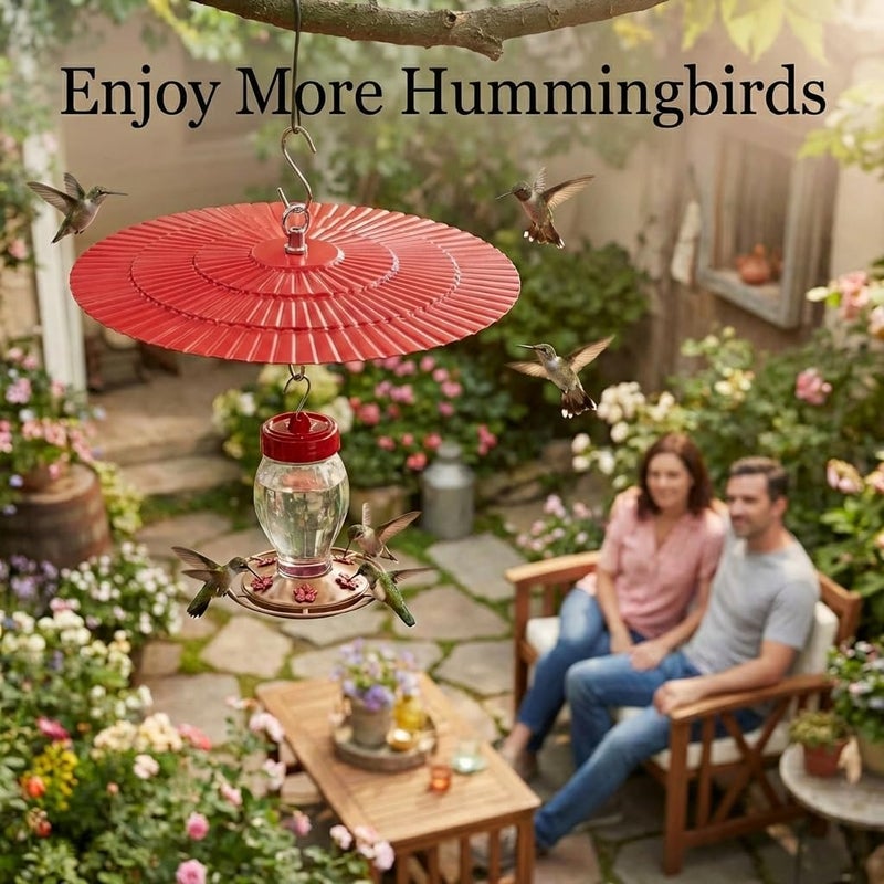 Eyrosa 11.5" Metal Bird Feeder Rain Guard - Red Dome Shield Umbrella Cover for Hummingbird and Oriole Feeders - Weatherproof Shade Baffle for Outside Garden - Image 3