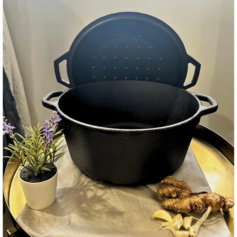 IRONSTER IRONSTER PreSeasoned Cast Iron Dutch Oven Biryani Pot Handi Cast Iron Casserole with Heavy Bottom Cooking Pot with Lid Gas Stove and Induction Compatible Cast Iron Cookware 30cm 48 Litre Black  - Image 5