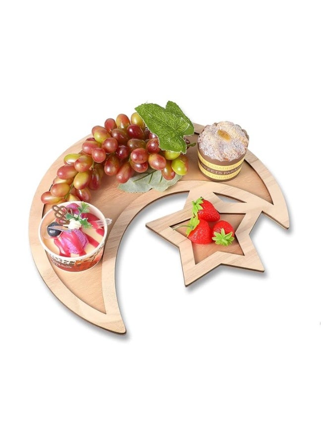 Eid Display Tray Decor – Star & Moon Wooden Dessert Tray, Food Serving Tableware, Ramadan & Eid Mubarak Snack Holder for Home and Parties (1 Piece) - Image 1