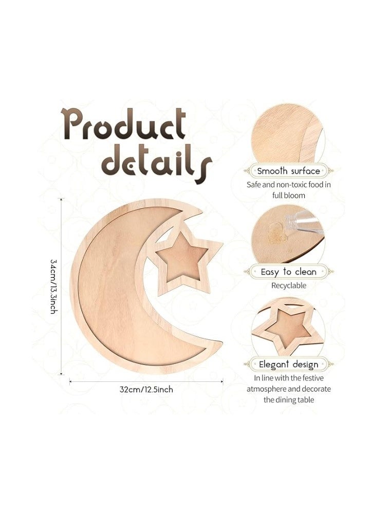 Eid Display Tray Decor – Star & Moon Wooden Dessert Tray, Food Serving Tableware, Ramadan & Eid Mubarak Snack Holder for Home and Parties (1 Piece) - Image 3