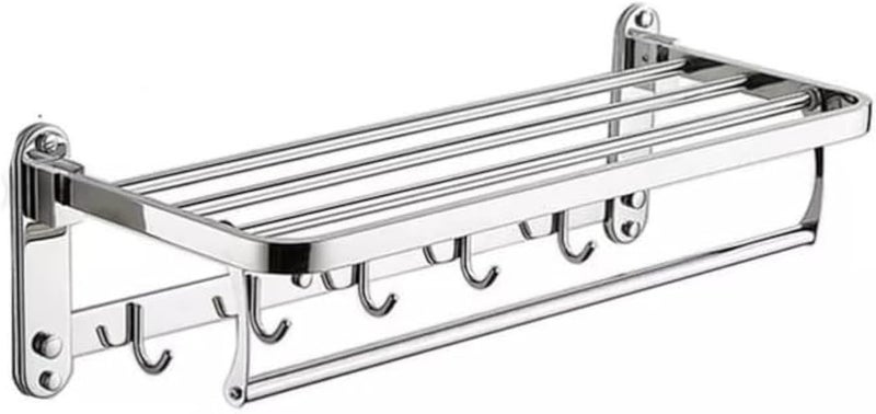 Towel Bar Set Assorted Shapes - Towel Bar (Folding Towel Holder and 5 Hooks, Wall Mounted, Stainless Steel)