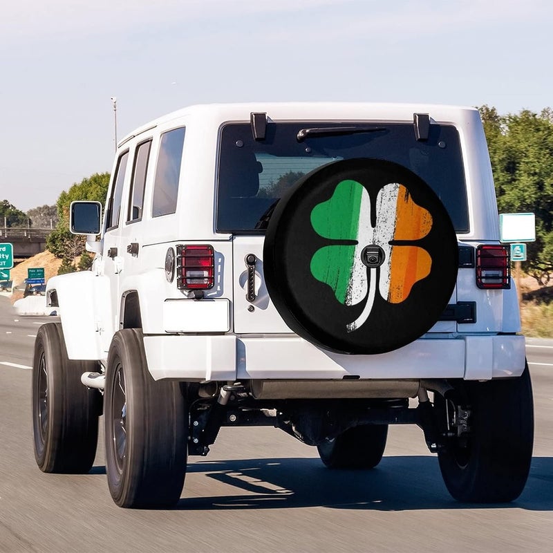 Delerain Spare Tire Cover with Backup Camera Hole Irish Shamrock Wheel Covers Waterproof Dust-Proof UV Sun Universal Fit for RV Trailer RV SUV Truck (17 Inch for Diameter 31"-33") - Image 2