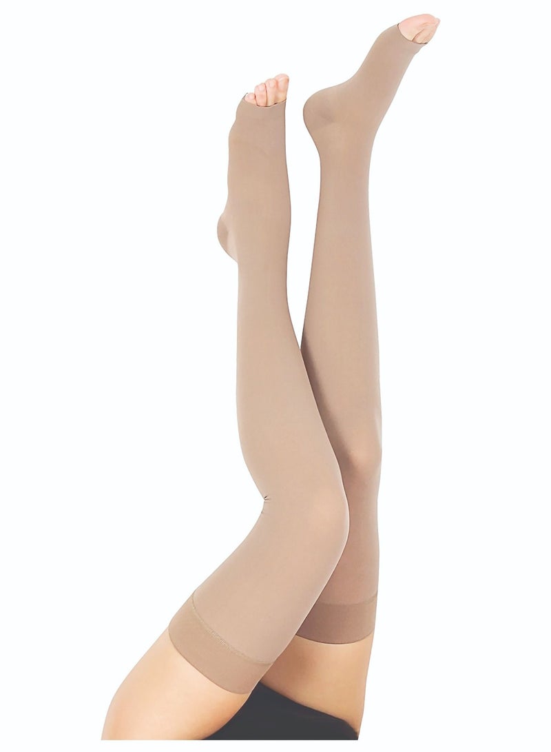 GO SILVER Over Knee High Compression Socks, Class 3 (34-46 mmHg) Open Toe Flesh - Image 2