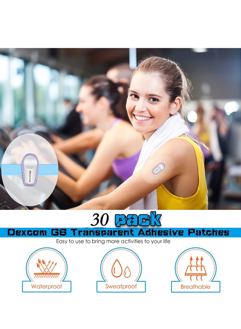 شو وو 30 Pieces Shower Waterproof Patch Transparent Adhesive Patches for G6 Overpatch Stickers Long Lasting Sweatproof Continuous Glucose Monitor Protection(Blue) - Image 2
