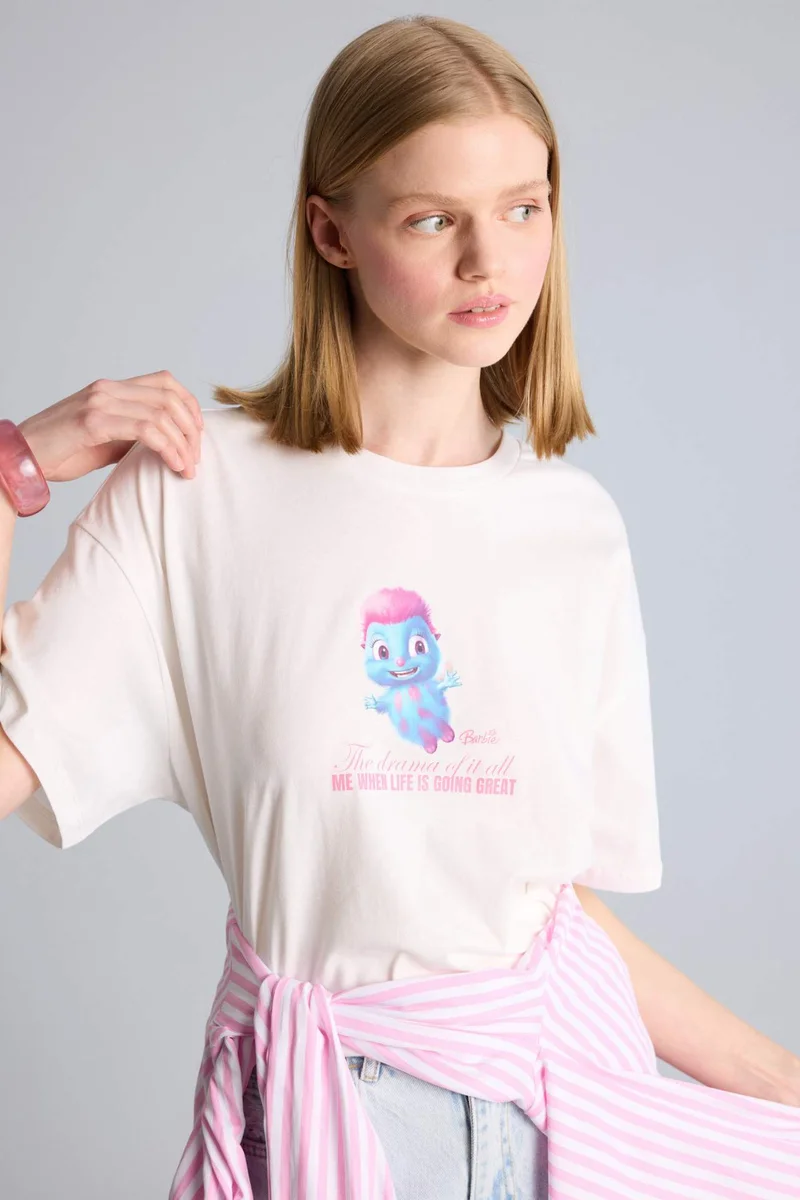Defacto Barbie Oversize Crew Neck Printed T-Shirt