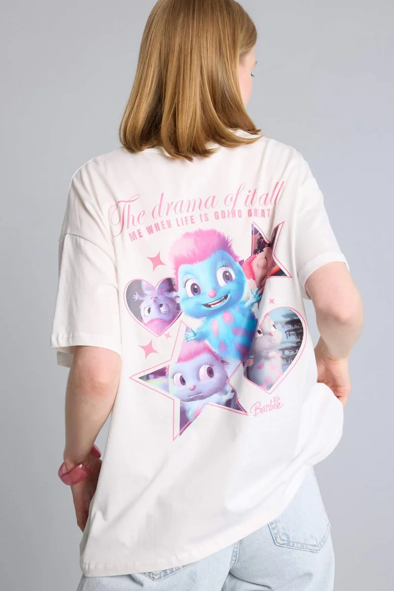 Defacto Barbie Oversize Crew Neck Printed T-Shirt