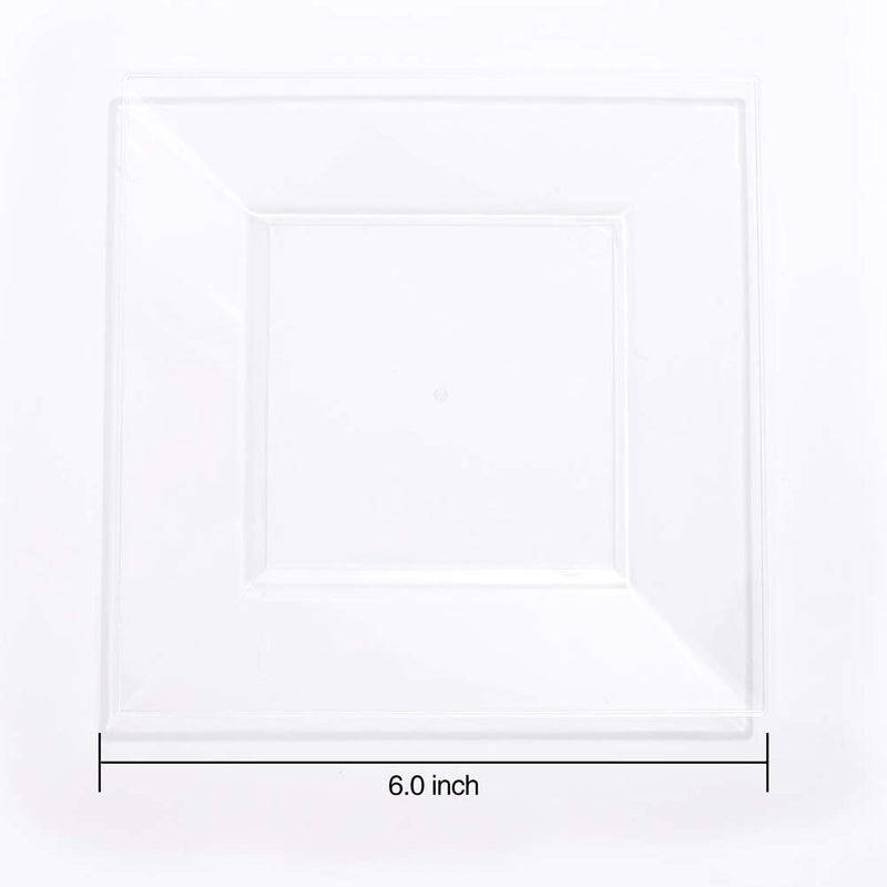 WDF 100PCS Clear Plastic Plates-6inch Square Disposable Plates- Small Appetizer Plates-Premium Clear Dessert/Salad Plates Perfect for Wedding & Parties - Image 2