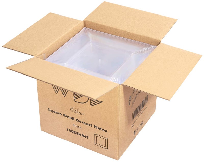 WDF 100PCS Clear Plastic Plates-6inch Square Disposable Plates- Small Appetizer Plates-Premium Clear Dessert/Salad Plates Perfect for Wedding & Parties - Image 5