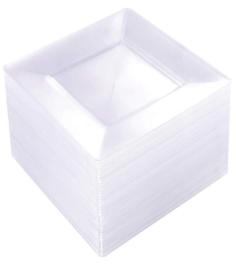 WDF 100PCS Clear Plastic Plates-6inch Square Disposable Plates- Small Appetizer Plates-Premium Clear Dessert/Salad Plates Perfect for Wedding & Parties - Image 1