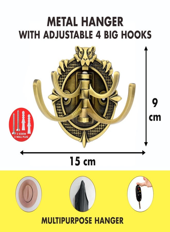 Zeetab Adjustable Cloth Hanger with 4 Hook | Royal Wall Mount Brass Key Holder | Antique Metal Rail & Robe for Bathroom Towel (Pack of 1, Lion Antique) - Image 2