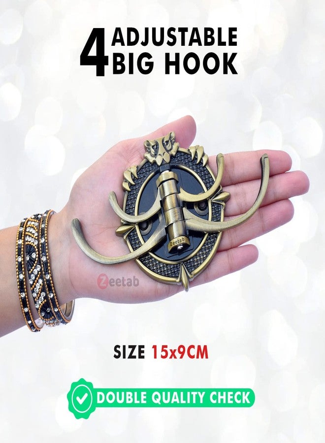 Zeetab Adjustable Cloth Hanger with 4 Hook | Royal Wall Mount Brass Key Holder | Antique Metal Rail & Robe for Bathroom Towel (Pack of 1, Lion Antique) - Image 3