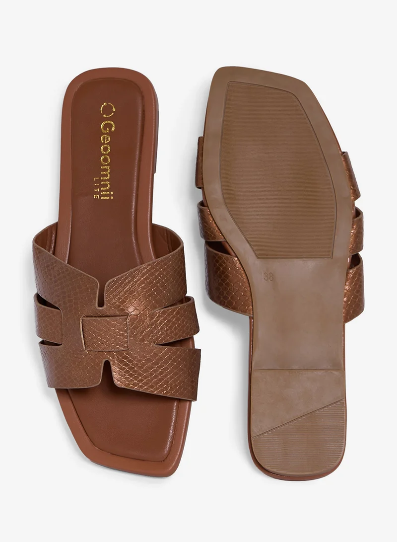 Geoomnii TAN Geoomnii Flat Sandals for Women – Comfortable Slip-On Casual Summer Sandals for Daily Wear, Walking & Travel for Women | Best Price UAE