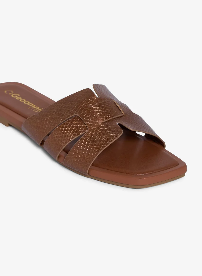 Geoomnii TAN Geoomnii Flat Sandals for Women – Comfortable Slip-On Casual Summer Sandals for Daily Wear, Walking & Travel for Women | Best Price UAE