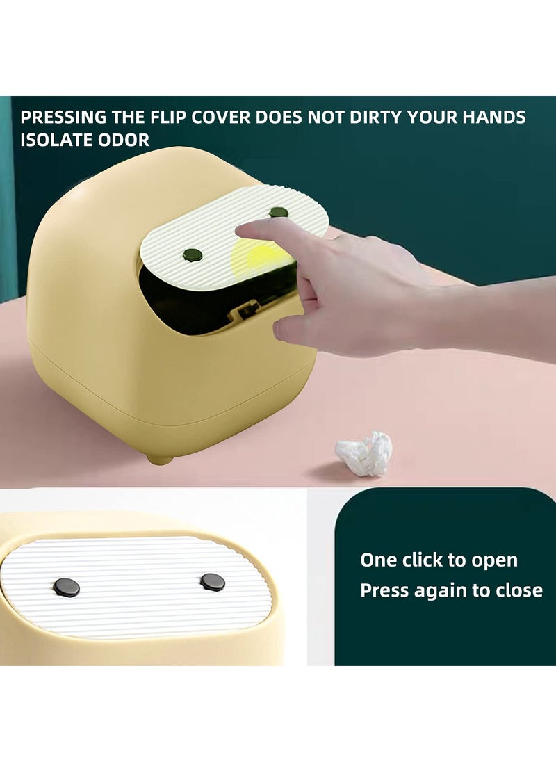 Small Desktop Trash Can With Lid, Cute Mini Trash Can Push-Type Wastebasket Suitable For Various Countertops, Desk Trash Cans (Yellow)
