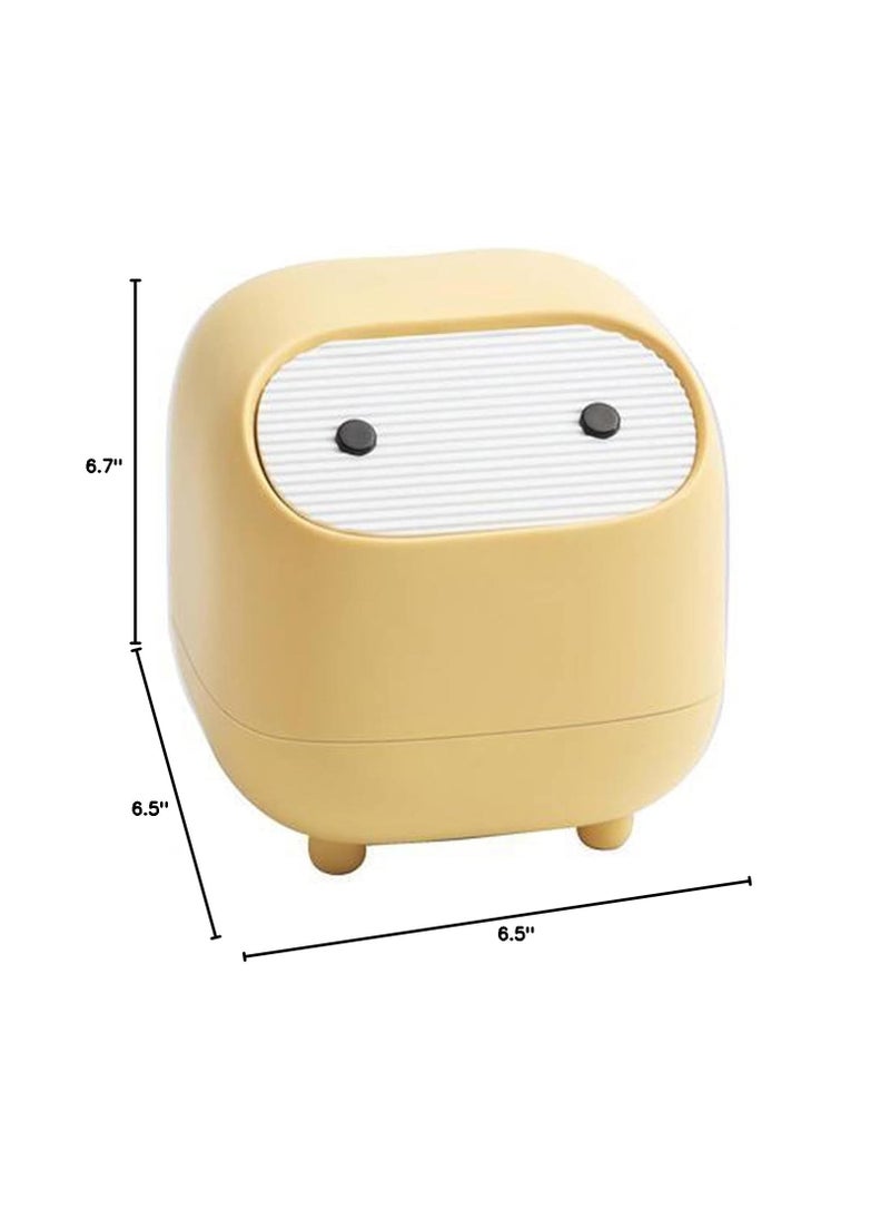 Small Desktop Trash Can With Lid, Cute Mini Trash Can Push-Type Wastebasket Suitable For Various Countertops, Desk Trash Cans (Yellow)