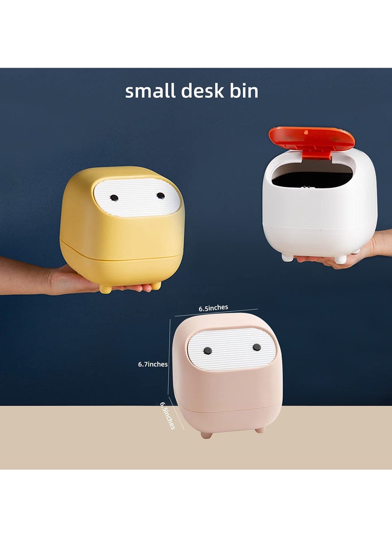 Small Desktop Trash Can With Lid, Cute Mini Trash Can Push-Type Wastebasket Suitable For Various Countertops, Desk Trash Cans (Yellow)