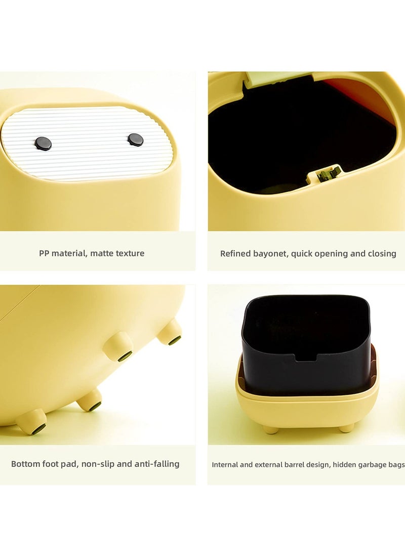 Small Desktop Trash Can With Lid, Cute Mini Trash Can Push-Type Wastebasket Suitable For Various Countertops, Desk Trash Cans (Yellow)