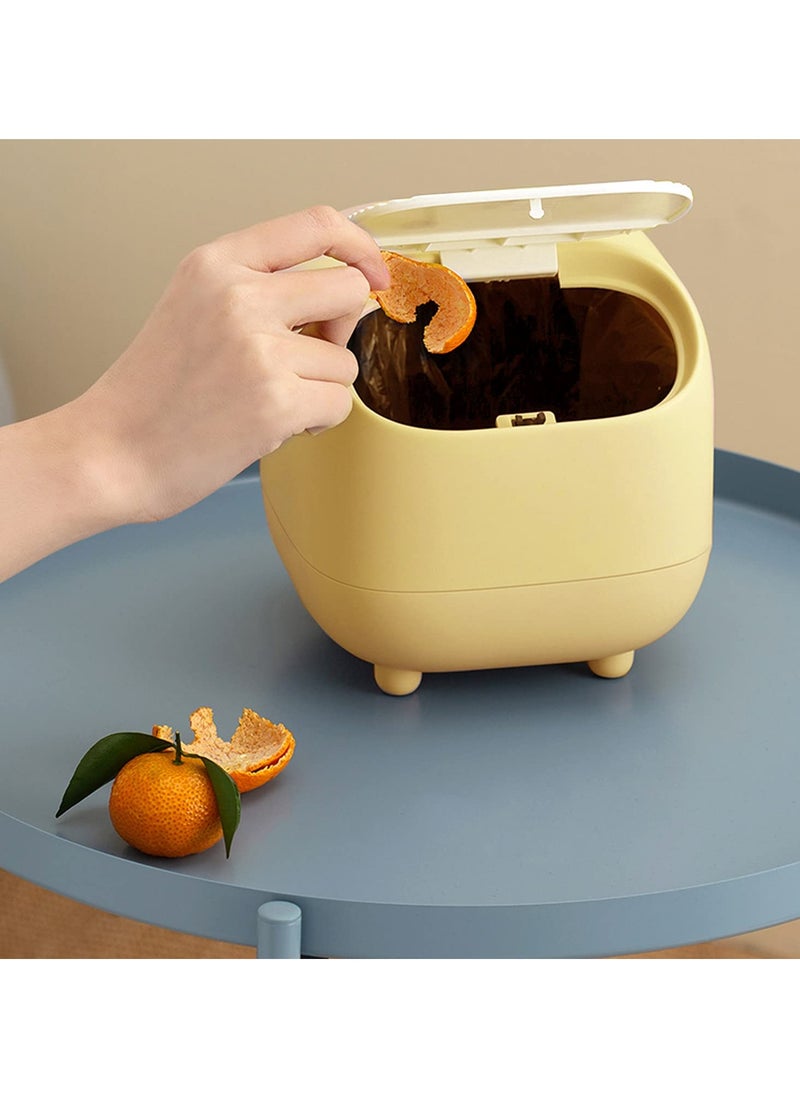 Small Desktop Trash Can With Lid, Cute Mini Trash Can Push-Type Wastebasket Suitable For Various Countertops, Desk Trash Cans (Yellow)