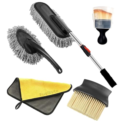 Fuelbyte 5 PCs Microfiber Car Duster with Long Handle Car Cleaning Brush Exteriror and Interiror Car Cleaning Cloth Car Ac Vent Cleaner Brush for Car, Motorbike, SUVs Car Cleaning Kit (A1) - Image 1