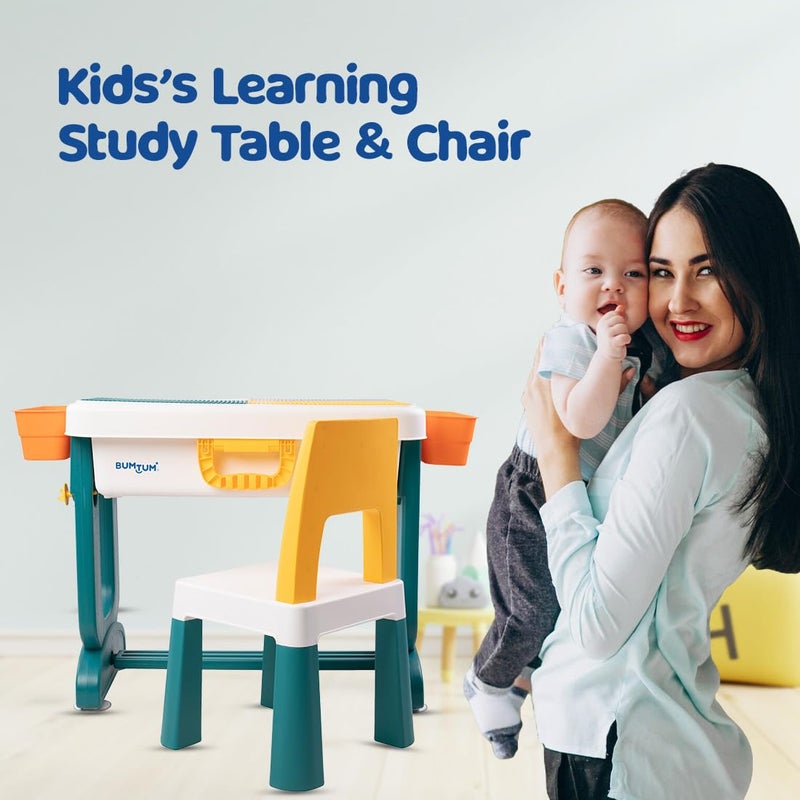 Bumtum Bumtum Junior Study Table Chair Set for 210 Years Kids Height Adjustment Plug Multipurpose Foldable Desk Set with Storage Easy Installation Kids Desk Set Multicolour  - Image 2