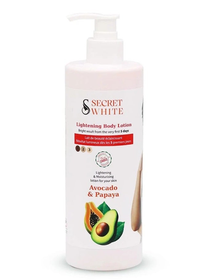 سيكريت وايت سيكرت وايت لوشن لتفتيح الجسم بالأفوكادو والبابايا 500 مل