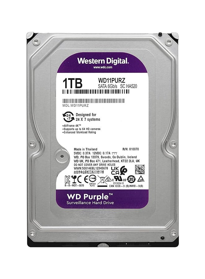 WD 1TB WD Purple Surveillance Internal Hard Drive HDD - SATA 6 Gb/s, 64 MB Cache, 3.5" - WD11PURZ 1 TB - Image 2