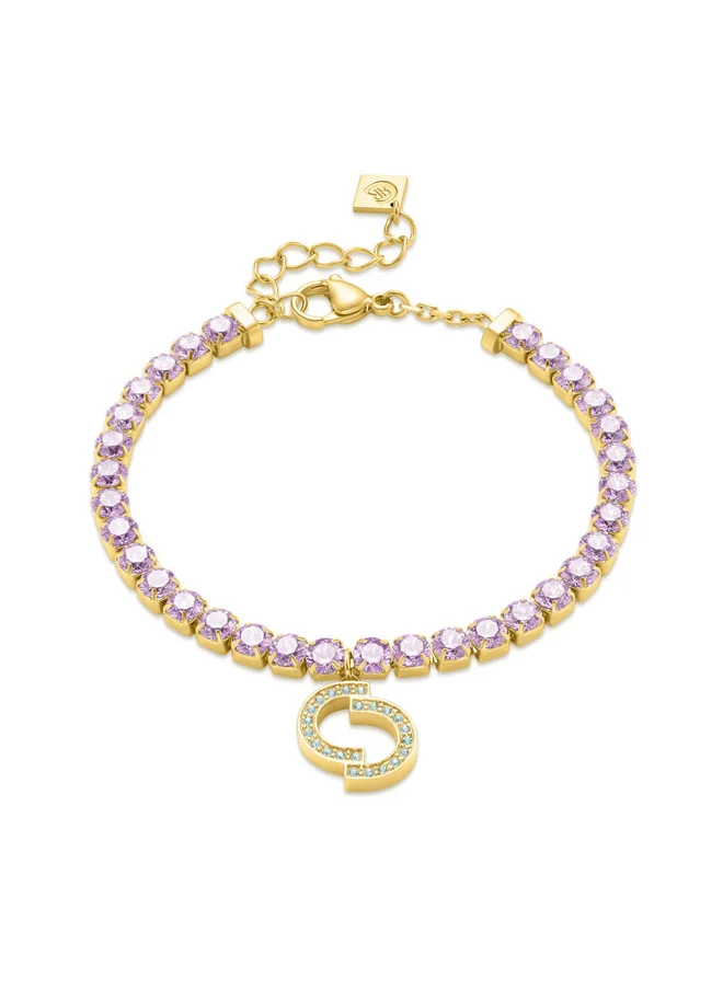 شيروتي 1881 Claudia Gold Plated, Rose Crystals and Double 'C' Charm Bracelet for Women