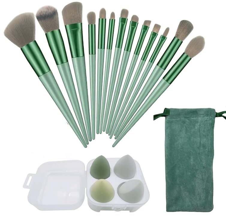 Rich beauty 13 pcs Makeup Brushes Set with Beauty Blender Eyeshadow Brush Set with Cloth Bag and 4 pcs Boxed Makeup Sponges for Foundation - Image 1