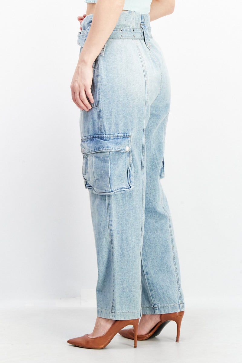 Blank NYC Women Regular Fit Belt Non-Stretchable Wash Denim Jeans, Blue - Image 2