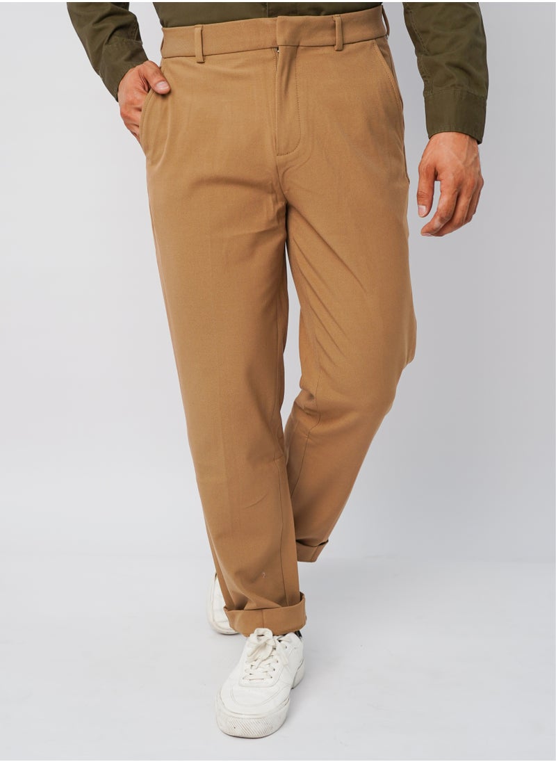 JACK & JONES Men’s Flat Front Fold Ankle Cuff Formal Pant in Castor Coat  - Image 1