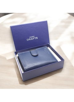 MARIO DRAFTS Mario Drafts Men's Genuine Leather Button Wallet, Navy  - Image 2