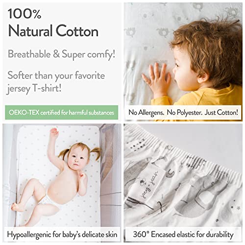 Cuddly Cubs Bassinet Fitted Sheets Compatible with Halo, Fisher Price, Delta, Graco – Fits Perfectly on 15 x 33 Inch Oval, Rectangular Mattress Pad – Snuggly Soft Jersey Cotton – Grey Stripes, Lamb – 2 Pack - Image 3