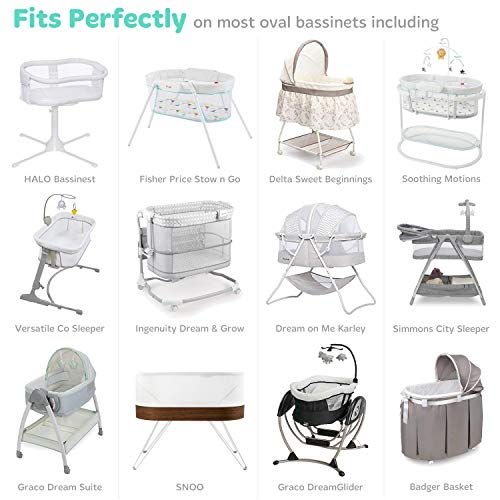 Cuddly Cubs Bassinet Fitted Sheets Compatible with Halo, Fisher Price, Delta, Graco – Fits Perfectly on 15 x 33 Inch Oval, Rectangular Mattress Pad – Snuggly Soft Jersey Cotton – Grey Stripes, Lamb – 2 Pack - Image 2