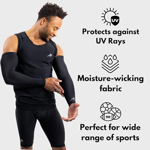 CompressionZ Compression Arm Sleeves for Men & Women| Cooling UV Sun Protection Elbow Pain Relief for All Sports and Recovery Black 1PC Medium - Image 3