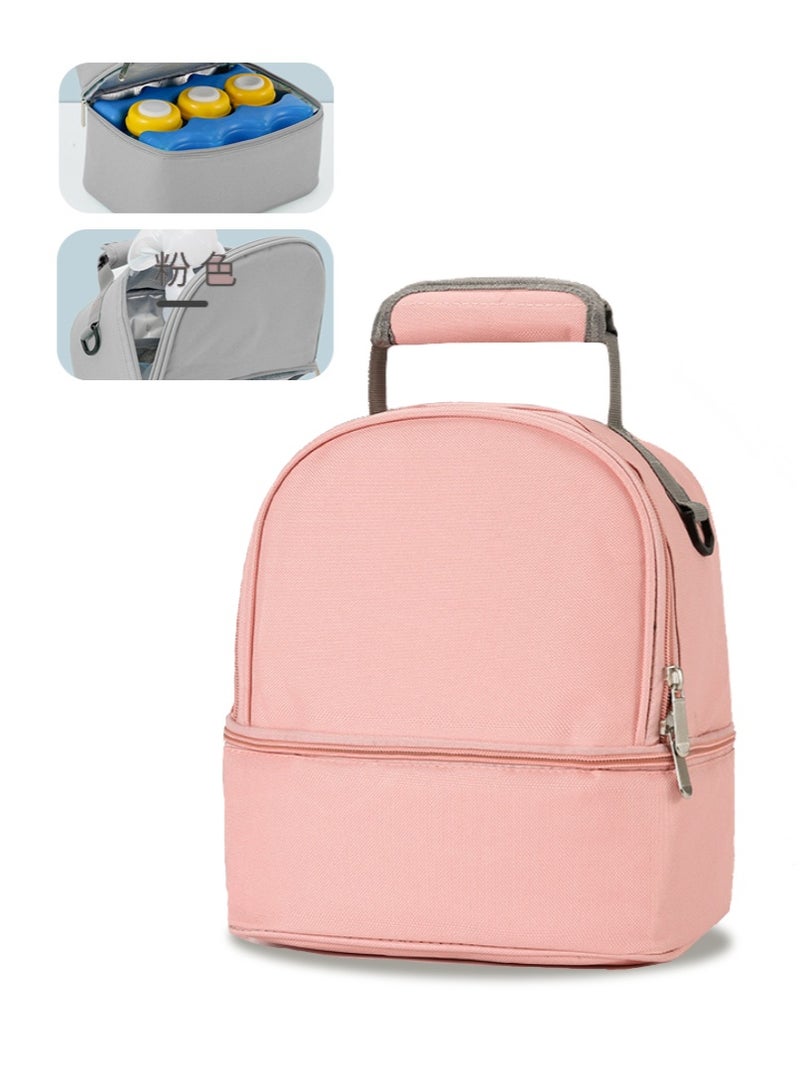 Jourvent Breast Pump Bag with Dual-Layer Design, Cooler and Moistureproof Compartments, Ideal for Outdoor Work and Breast Milk Storage (Pink) - Image 1