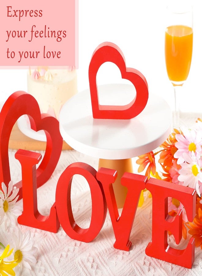 Youyole 7 Pcs Valentines Day Decor for Table Centerpieces Red Love Wood Sign Table Decoration Heart Wooden Sign Valentine Table Love Letter Wooden Heart Decorations Love Word Decorative Signs for Home Wedding - Image 3