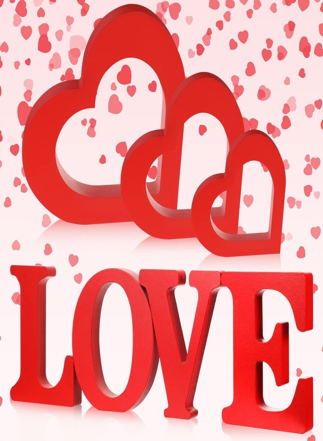 Youyole 7 Pcs Valentines Day Decor for Table Centerpieces Red Love Wood Sign Table Decoration Heart Wooden Sign Valentine Table Love Letter Wooden Heart Decorations Love Word Decorative Signs for Home Wedding - Image 1