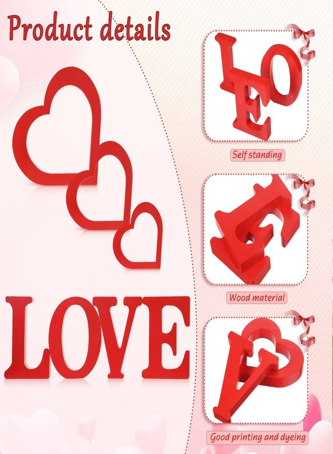 Youyole 7 Pcs Valentines Day Decor for Table Centerpieces Red Love Wood Sign Table Decoration Heart Wooden Sign Valentine Table Love Letter Wooden Heart Decorations Love Word Decorative Signs for Home Wedding - Image 4