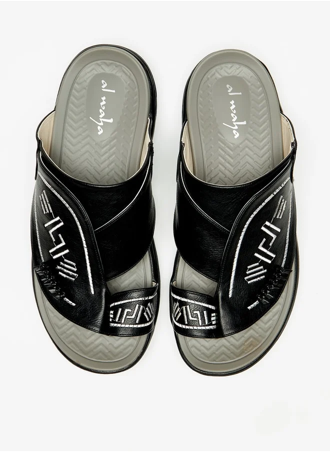 Al Waha Men Embroidered Slip-On Arabic Sandals with Toe Loop