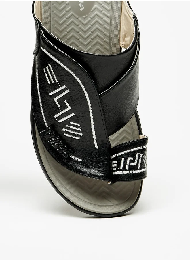 الواحة Men Embroidered Slip-On Arabic Sandals with Toe Loop