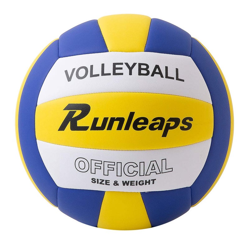 Runleaps Volleyball, Waterproof Indoor Outdoor Volleyball for Beach Game Gym Training, Official Size 5 (Blue-Yellow-White) - Image 1