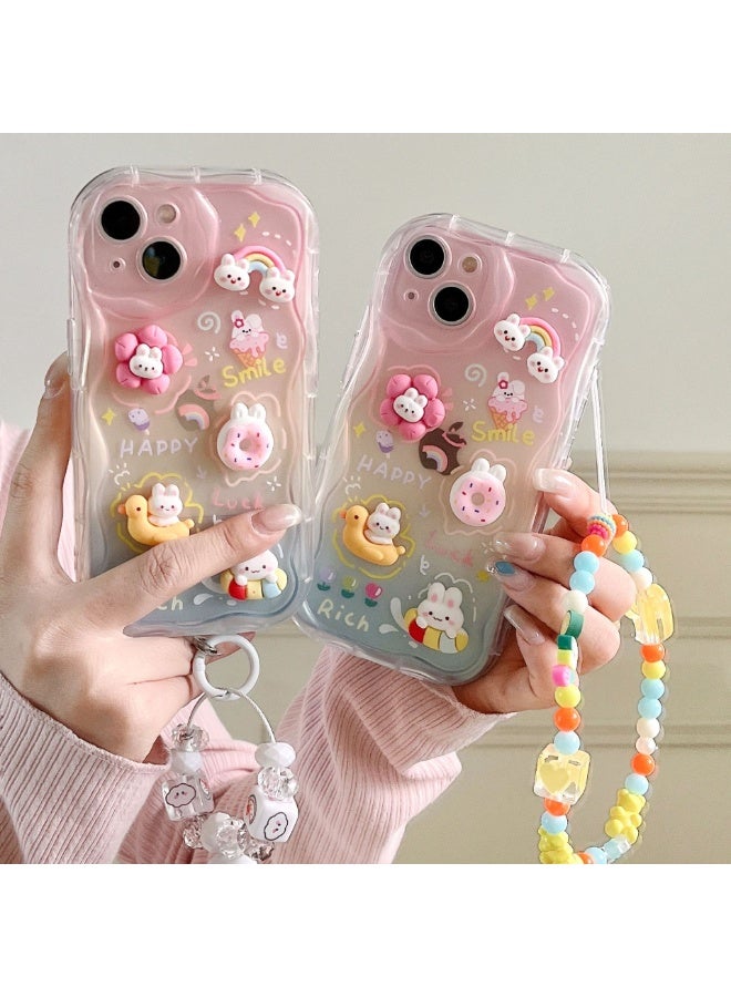 NIBEMINENT 3D Wavy Edge Protective TPU Case Cover For iPhone 16 Pro Max, Rainbow Duck With Duck Bracelet - Image 1