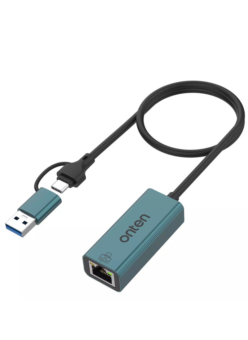 onten Ethernet Adapter USB-A & USB-C RJ45 1000M  - Image 1