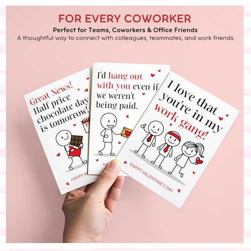 KATLADIZ 24 Packs Coworker Valentine Cards - Valentines Cards for Coworkers - The Office Valentines Day Card for Coworkers, Employees - 4.0''x 6.0'' Funny 6 Designs Card with Envelopes, Stickers - Image 5