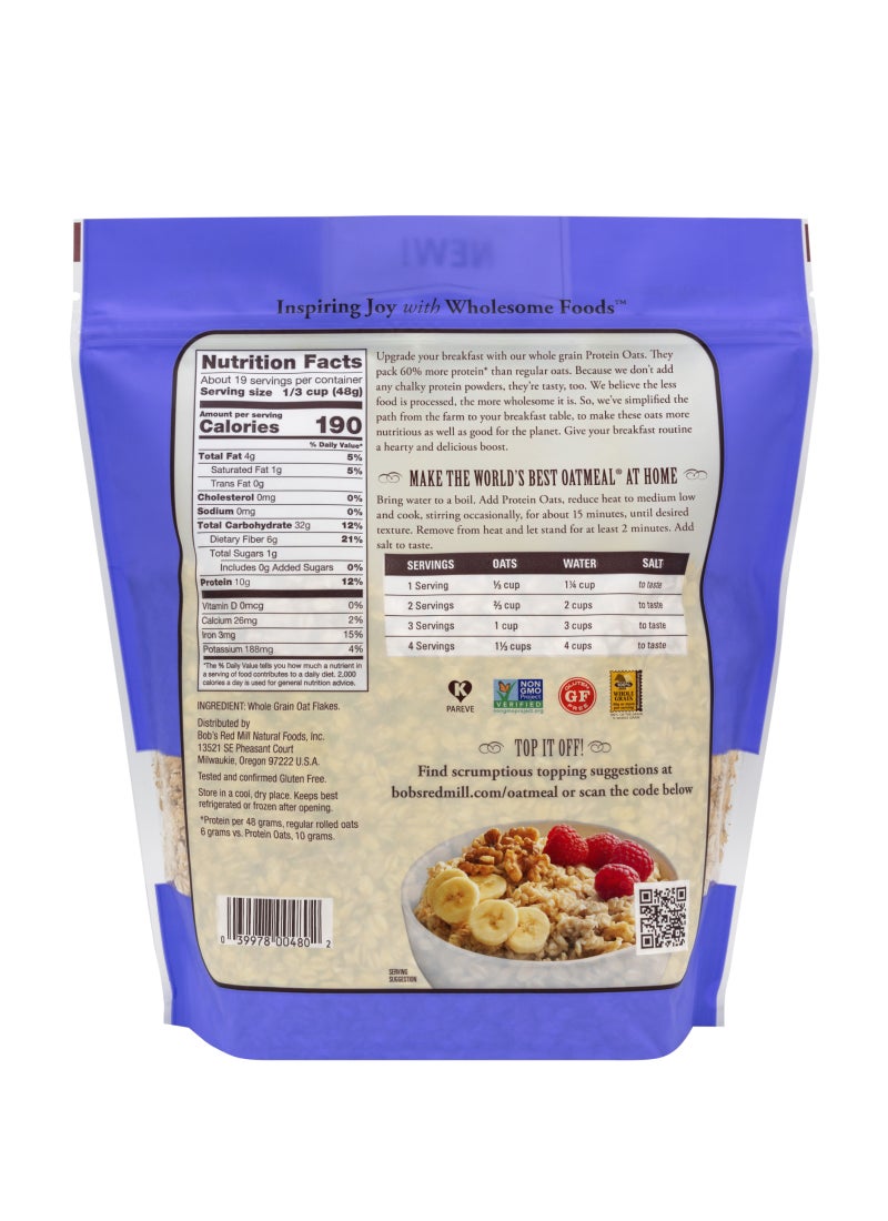 Bob's Red Mill Whole Grain Protein Rolled Oats 907g - Image 2