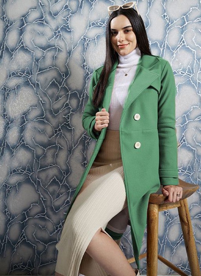 Athena Green Longline Trench Coat for Women - Image 5