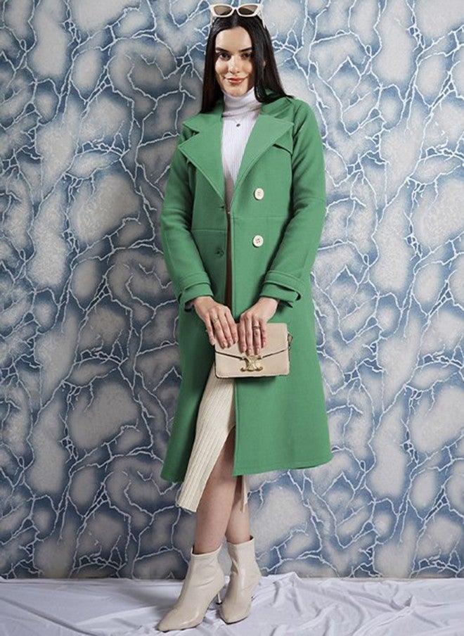 Athena Green Longline Trench Coat for Women - Image 1