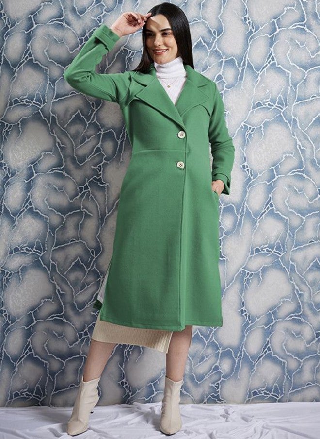 Athena Green Longline Trench Coat for Women - Image 3