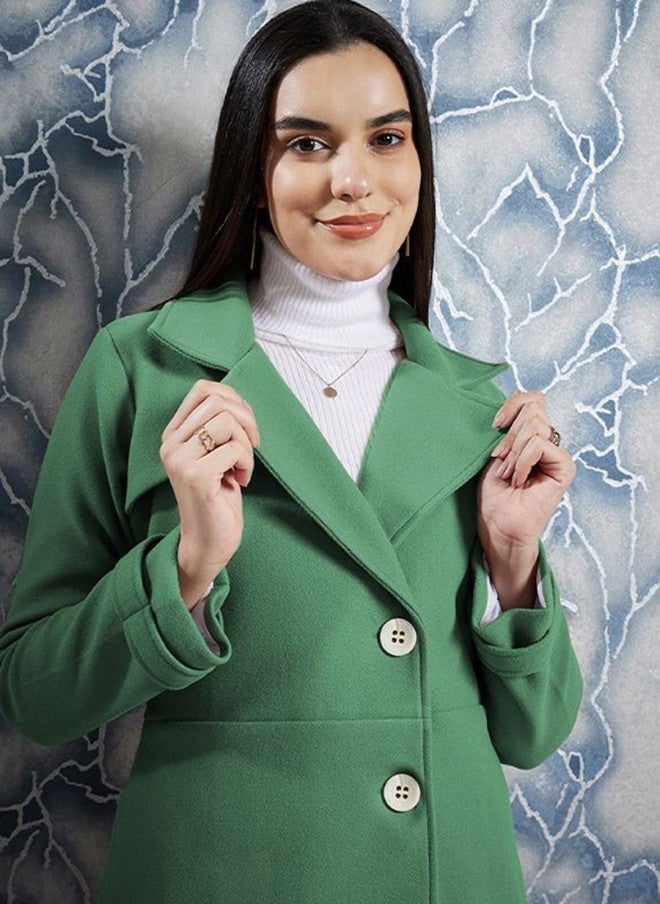 Athena Green Longline Trench Coat for Women - Image 2